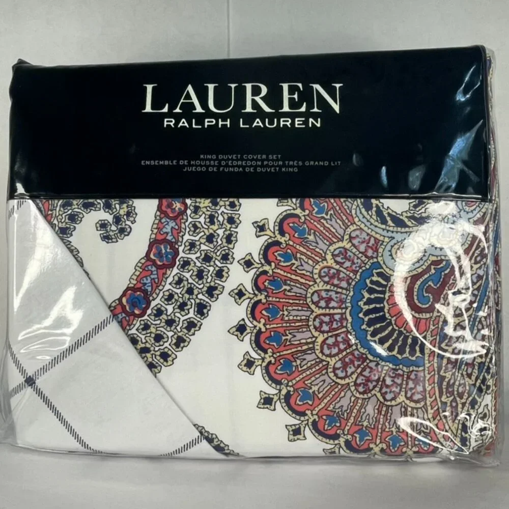 Ralph Lauren Carter King Duvet Cover Set 100% Cotton Medallion Print NIP